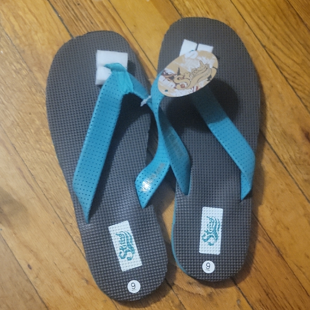 Stranded Teal and Gray Flip-Flops